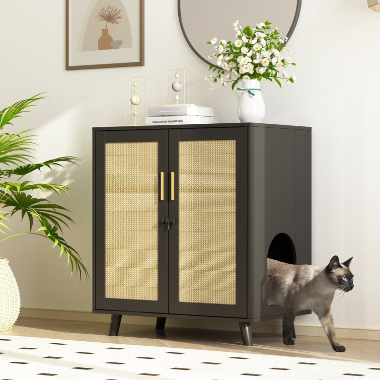 Modern Cat Litter Box Enclosure with Lock and Sisal Door Tucker Murphy Pet Color Black